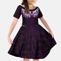 New Zealand Ta Moko Kid Short Sleeve Dress Aotearoa Maori Chest Tattoo Purple LT14 KID Purple - Polynesian Pride
