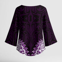 New Zealand Ta Moko Kimono Sleeve Blouse Aotearoa Maori Chest Tattoo Purple LT14 - Polynesian Pride