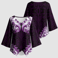 New Zealand Ta Moko Kimono Sleeve Blouse Aotearoa Maori Chest Tattoo Purple LT14 - Polynesian Pride