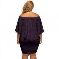 New Zealand Ta Moko Off Shoulder Short Dress Aotearoa Maori Chest Tattoo Purple LT14 - Polynesian Pride