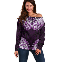 New Zealand Ta Moko Off Shoulder Sweater Aotearoa Maori Chest Tattoo Purple LT14 Women Purple - Polynesian Pride