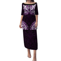 New Zealand Ta Moko Puletasi Aotearoa Maori Chest Tattoo Purple LT14 Long Dress Purple - Polynesian Pride