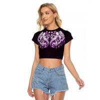 New Zealand Ta Moko Raglan Cropped T Shirt Aotearoa Maori Chest Tattoo Purple LT14 Female Purple - Polynesian Pride