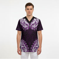 New Zealand Ta Moko Scrub Top Aotearoa Maori Chest Tattoo Purple LT14 - Polynesian Pride