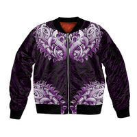 New Zealand Ta Moko Sleeve Zip Bomber Jacket Aotearoa Maori Chest Tattoo Purple LT14 Unisex Purple - Polynesian Pride
