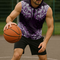 New Zealand Ta Moko Sleeveless Hoodie Aotearoa Maori Chest Tattoo Purple LT14 - Polynesian Pride