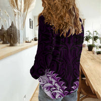 New Zealand Ta Moko Women Casual Shirt Aotearoa Maori Chest Tattoo Purple LT14 - Polynesian Pride