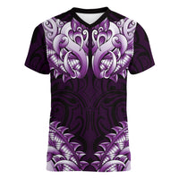 New Zealand Ta Moko Women V-Neck T-Shirt Aotearoa Maori Chest Tattoo Purple LT14 Female Purple - Polynesian Pride