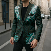 New Zealand Ta Moko Blazer Aotearoa Maori Chest Tattoo Turquoise LT14 - Polynesian Pride