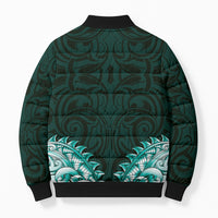 New Zealand Ta Moko Bomber Puffer Jacket Aotearoa Maori Chest Tattoo Turquoise LT14 - Polynesian Pride