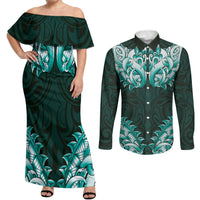 New Zealand Ta Moko Couples Matching Off Shoulder Maxi Dress and Long Sleeve Button Shirt Aotearoa Maori Chest Tattoo Turquoise LT14 Turquoise - Polynesian Pride