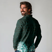 New Zealand Ta Moko Long Sleeve Polo Shirt Aotearoa Maori Chest Tattoo Turquoise LT14 - Polynesian Pride
