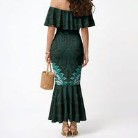 New Zealand Ta Moko Mermaid Dress Aotearoa Maori Chest Tattoo Turquoise LT14 - Polynesian Pride