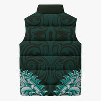 New Zealand Ta Moko Sleeveless Puffer Jacket Aotearoa Maori Chest Tattoo Turquoise LT14 - Polynesian Pride