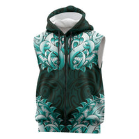 New Zealand Ta Moko Sleeveless Zip Hoodie Aotearoa Maori Chest Tattoo Turquoise LT14 Turquoise - Polynesian Pride