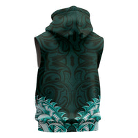 New Zealand Ta Moko Sleeveless Zip Hoodie Aotearoa Maori Chest Tattoo Turquoise LT14 - Polynesian Pride