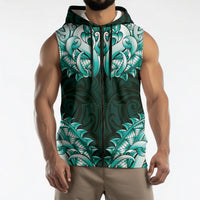 New Zealand Ta Moko Sleeveless Zip Hoodie Aotearoa Maori Chest Tattoo Turquoise LT14 - Polynesian Pride