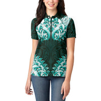 New Zealand Ta Moko Women Polo Shirt Aotearoa Maori Chest Tattoo Turquoise LT14 - Polynesian Pride