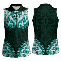 New Zealand Ta Moko Women Sleeveless Polo Shirt Aotearoa Maori Chest Tattoo Turquoise LT14 - Polynesian Pride