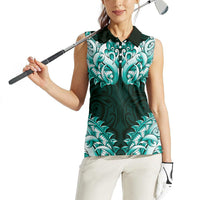New Zealand Ta Moko Women Sleeveless Polo Shirt Aotearoa Maori Chest Tattoo Turquoise LT14 - Polynesian Pride