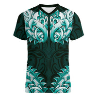 New Zealand Ta Moko Women V-Neck T-Shirt Aotearoa Maori Chest Tattoo Turquoise LT14 Female Turquoise - Polynesian Pride