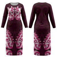 New Zealand Ta Moko Couples Matching Long Sleeve Bodycon Dress and Long Sleeve Button Shirt Aotearoa Maori Chest Tattoo Pink LT14 - Polynesian Pride