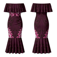 New Zealand Ta Moko Couples Matching Mermaid Dress and Hawaiian Shirt Aotearoa Maori Chest Tattoo Pink LT14 - Polynesian Pride