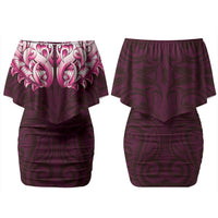 New Zealand Ta Moko Couples Matching Off Shoulder Short Dress and Hawaiian Shirt Aotearoa Maori Chest Tattoo Pink LT14 - Polynesian Pride