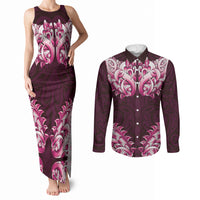 New Zealand Ta Moko Couples Matching Tank Maxi Dress and Long Sleeve Button Shirt Aotearoa Maori Chest Tattoo Pink LT14 Pink - Polynesian Pride