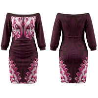 New Zealand Ta Moko Family Matching Off The Shoulder Long Sleeve Dress and Hawaiian Shirt Aotearoa Maori Chest Tattoo Pink LT14 Mom's Dress Pink - Polynesian Pride