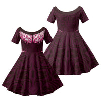 New Zealand Ta Moko Family Matching Summer Maxi Dress and Hawaiian Shirt Aotearoa Maori Chest Tattoo Pink LT14 Daughter's Dress Pink - Polynesian Pride