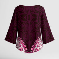 New Zealand Ta Moko Kimono Sleeve Blouse Aotearoa Maori Chest Tattoo Pink LT14 - Polynesian Pride