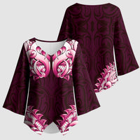 New Zealand Ta Moko Kimono Sleeve Blouse Aotearoa Maori Chest Tattoo Pink LT14 - Polynesian Pride