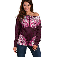 New Zealand Ta Moko Off Shoulder Sweater Aotearoa Maori Chest Tattoo Pink LT14 Women Pink - Polynesian Pride