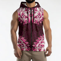 New Zealand Ta Moko Sleeveless Zip Hoodie Aotearoa Maori Chest Tattoo Pink LT14 - Polynesian Pride