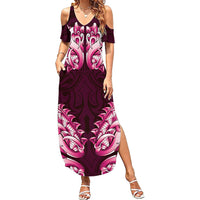 New Zealand Ta Moko Summer Maxi Dress Aotearoa Maori Chest Tattoo Pink LT14 Women Pink - Polynesian Pride