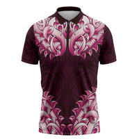 New Zealand Ta Moko Zipper Polo Shirt Aotearoa Maori Chest Tattoo Pink LT14 Pink - Polynesian Pride