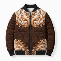 New Zealand Ta Moko Bomber Puffer Jacket Aotearoa Maori Chest Tattoo Orange LT14 Unisex Orange - Polynesian Pride