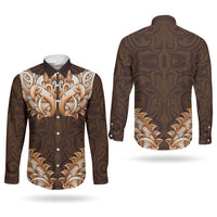 New Zealand Ta Moko Couples Matching Long Sleeve Bodycon Dress and Long Sleeve Button Shirt Aotearoa Maori Chest Tattoo Orange LT14 - Polynesian Pride