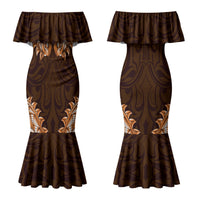 New Zealand Ta Moko Couples Matching Mermaid Dress and Hawaiian Shirt Aotearoa Maori Chest Tattoo Orange LT14 - Polynesian Pride