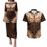New Zealand Ta Moko Couples Matching Puletasi and Hawaiian Shirt Aotearoa Maori Chest Tattoo Orange LT14 Orange - Polynesian Pride