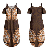 New Zealand Ta Moko Couples Matching Summer Maxi Dress and Long Sleeve Button Shirt Aotearoa Maori Chest Tattoo Orange LT14 - Polynesian Pride