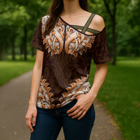 New Zealand Ta Moko Cross Shoulder Shirt Aotearoa Maori Chest Tattoo Orange LT14 - Polynesian Pride