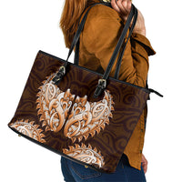 New Zealand Ta Moko Leather Tote Bag Aotearoa Maori Chest Tattoo Orange LT14 - Polynesian Pride