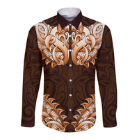New Zealand Ta Moko Long Sleeve Button Shirt Aotearoa Maori Chest Tattoo Orange LT14 Unisex Orange - Polynesian Pride