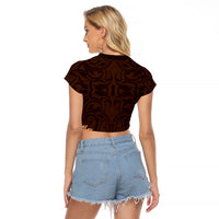 New Zealand Ta Moko Raglan Cropped T Shirt Aotearoa Maori Chest Tattoo Orange LT14 - Polynesian Pride