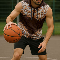 New Zealand Ta Moko Sleeveless Hoodie Aotearoa Maori Chest Tattoo Orange LT14 - Polynesian Pride