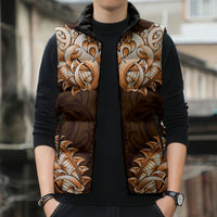 New Zealand Ta Moko Sleeveless Puffer Jacket Aotearoa Maori Chest Tattoo Orange LT14 - Polynesian Pride