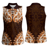 New Zealand Ta Moko Women Sleeveless Polo Shirt Aotearoa Maori Chest Tattoo Orange LT14 - Polynesian Pride