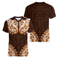 New Zealand Ta Moko Women V-Neck T-Shirt Aotearoa Maori Chest Tattoo Orange LT14 - Polynesian Pride